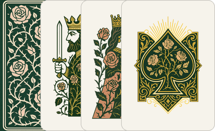 The Bramble deck — its back, king, queen and ace